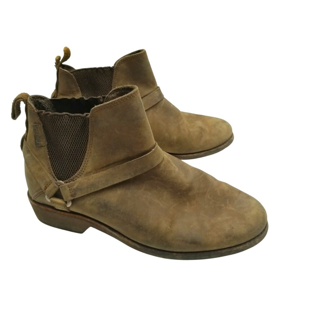 Teva Brown Leather Pull On Ankle Boots Western Buckle‎ Strap Casual Shoes 7.5